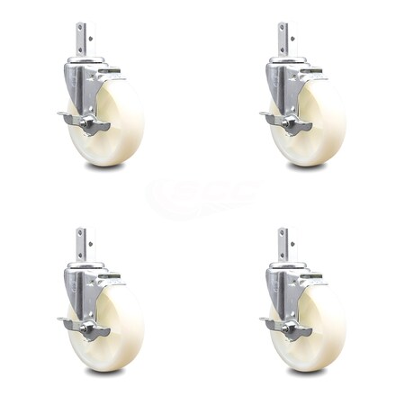 Service Caster 5 Inch Nylon Wheel Swivel 3/4 Inch Square Stem Caster Set with Brake SCC SCC-SQ20S514-NYS-TLB-34-4
